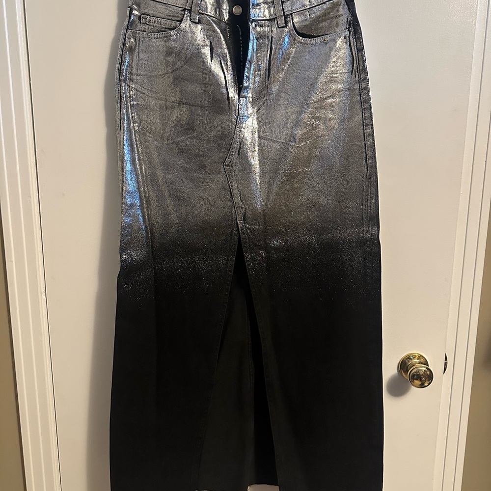 Zara Metallic Silver and Black Women's Jean Skirt